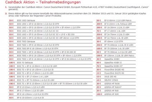 Hier finden Sie die vollständig Canon Cashback - Liste Quelle: Canon